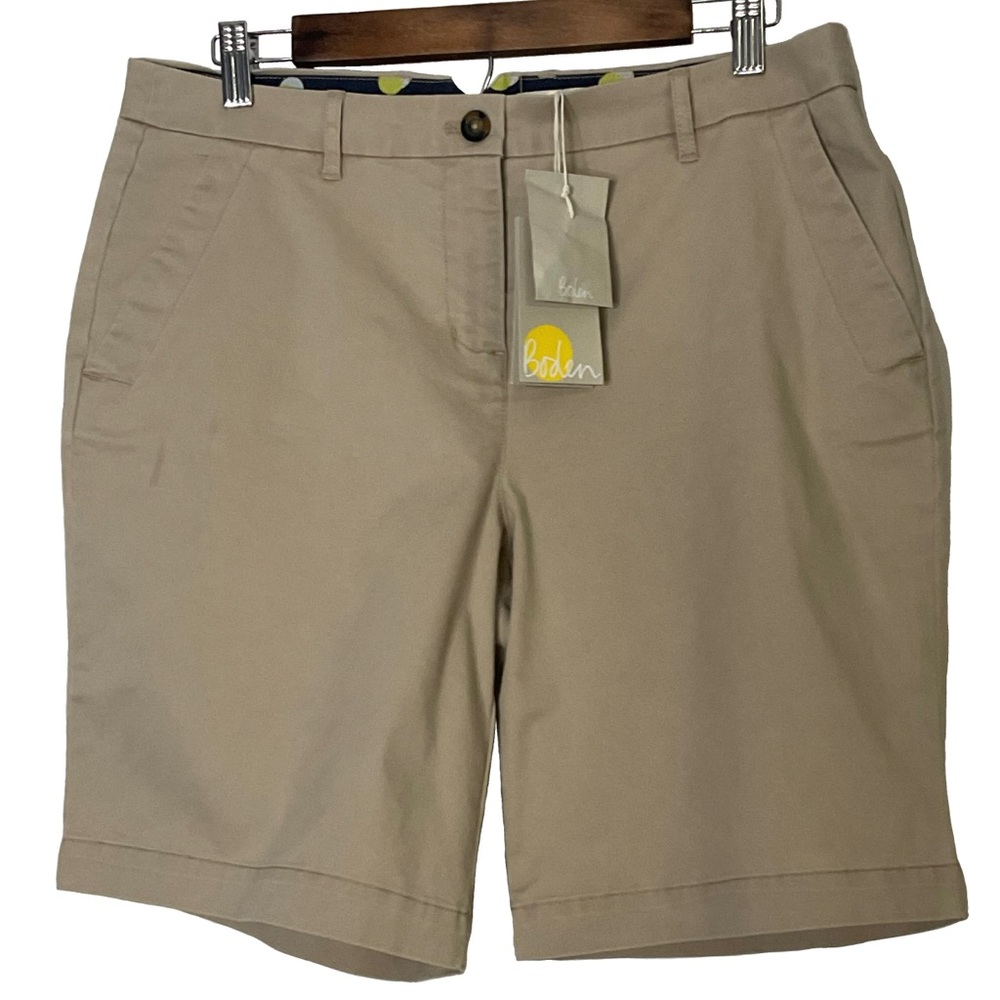 Boden Beige/Tan Casual Cotton-Blend Front Pocket & Zipper Button Shorts; Size 10